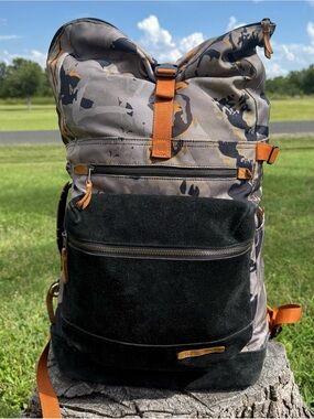 TUMI Dalston Roll Top orange, grey & black  Camouflage with Suede Front Pocket